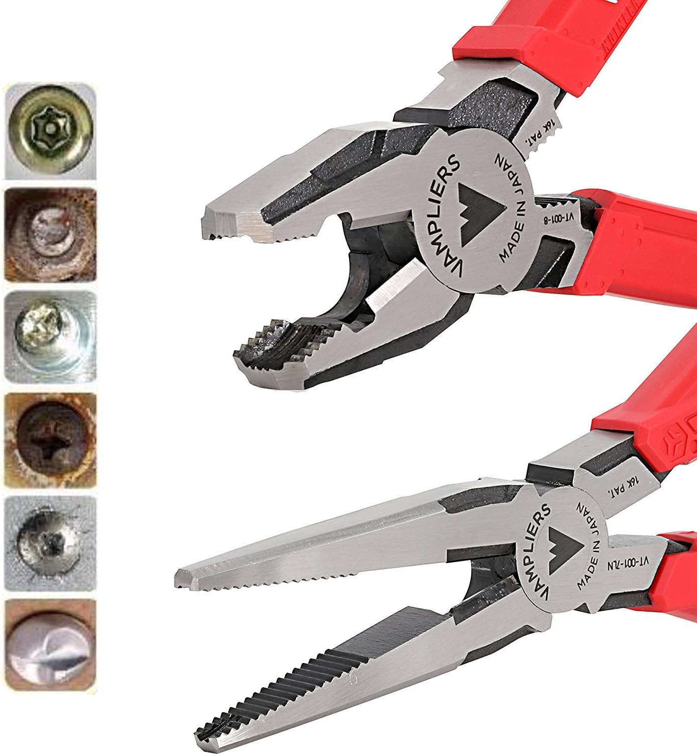 2-PC Screw Extractor Pliers Set. Made in Japan: 7.5” Long Nose + 8" Heavy Duty Linesman Pliers. High Carbon Steel. For Removing Stripped/Rusted/Damaged/Security Screws.