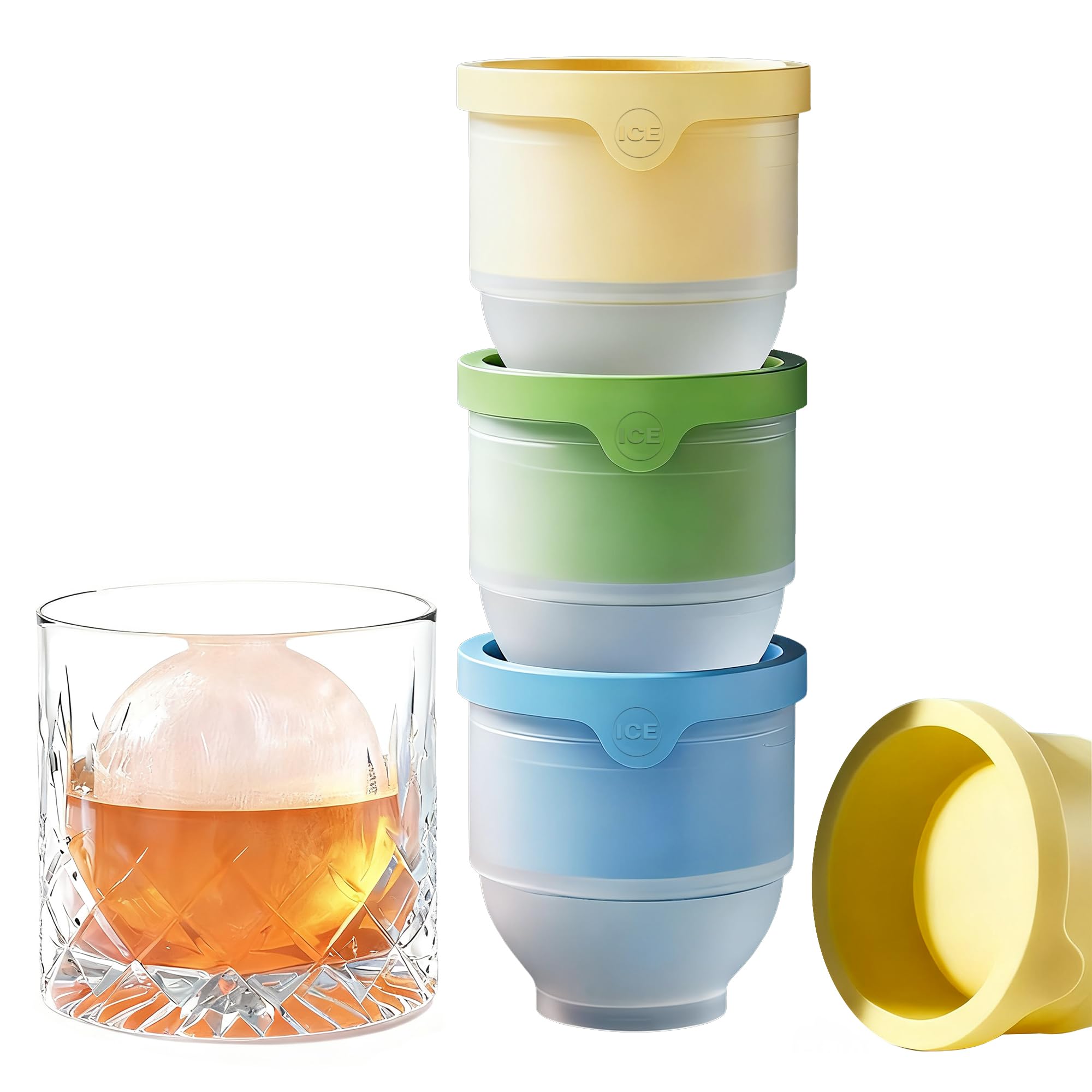 Eiswürfelform Groß mit Deckel - XXL Eiskugelformer, BPA-Freie Eiswürfelform für Kugeln & Runde Eiswürfel (6cm), Ice Cube Tray mit Deckel, Ideal für Whisky, Cocktails und Getränke (4pack)