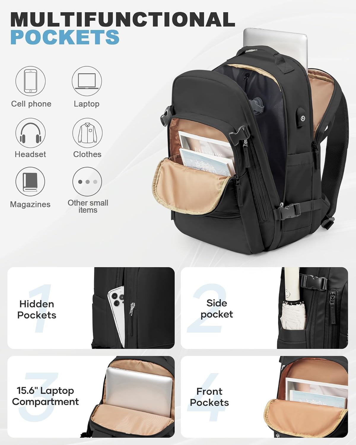 coofay Vacuum Backpack Travel with Pump Vacpack Backpack with Vacuum System Travel Compression Backpacks for Women Mochila De Viaje Carry on Luggage - Image 7