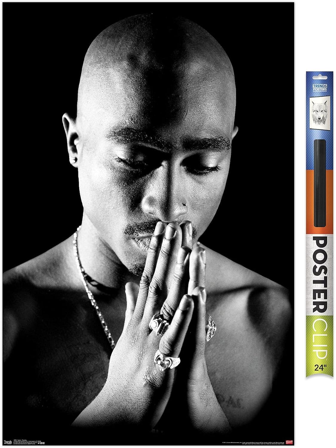 Trends International Tupac-Praying Mount Wall Poster, 14.725" x 22.375", Premium Poster & Mount Bundle