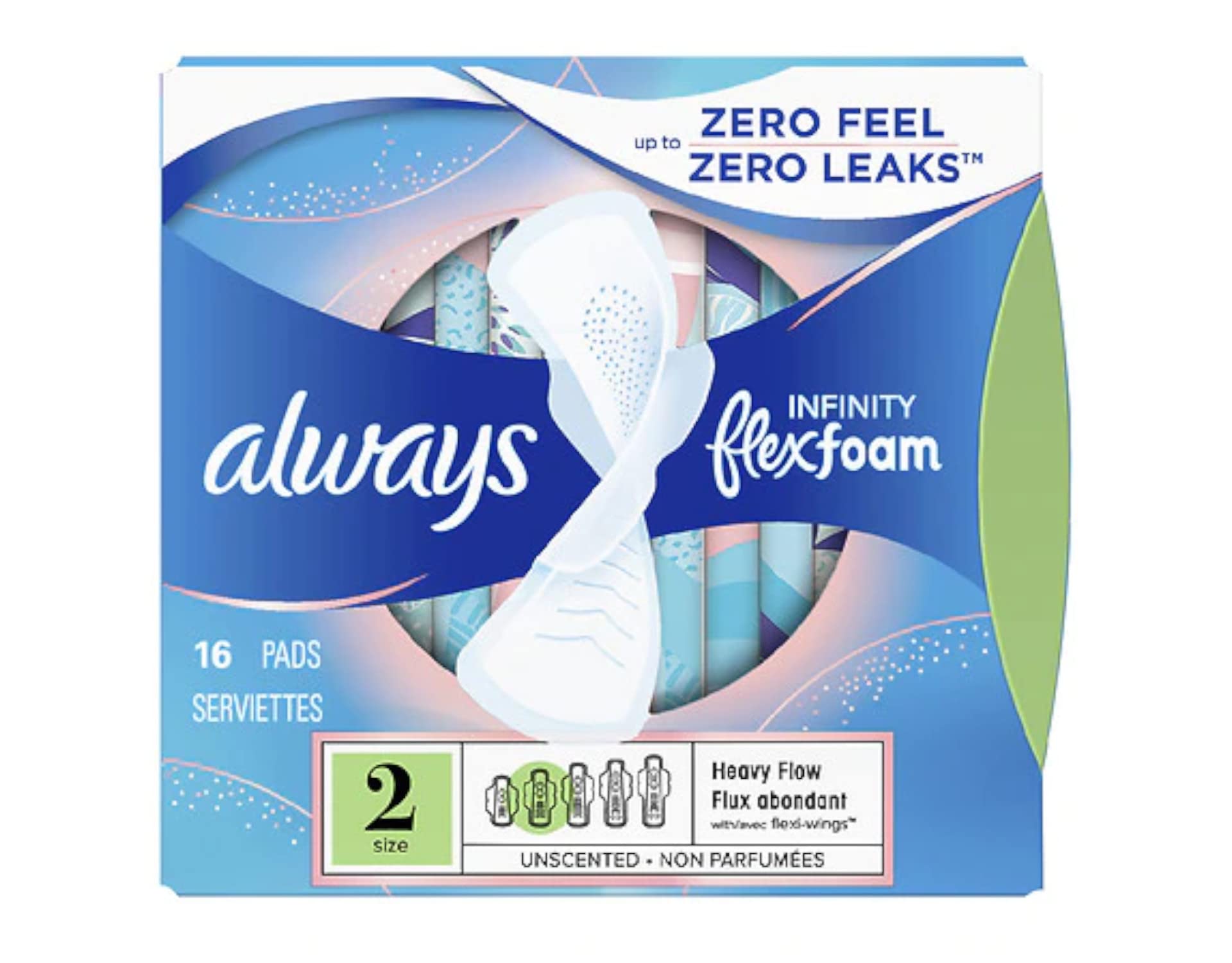 Always Infinity Unscented Pads with Wings, Heavy Flow, 16 Count (Pack of 12)