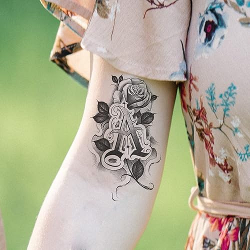 Miniatura 3 de Pegatina de tatuajes temporales falsos impermeables 8 hojas pequeña mano linda negro calavera flor rosa escorpión araña serpiente