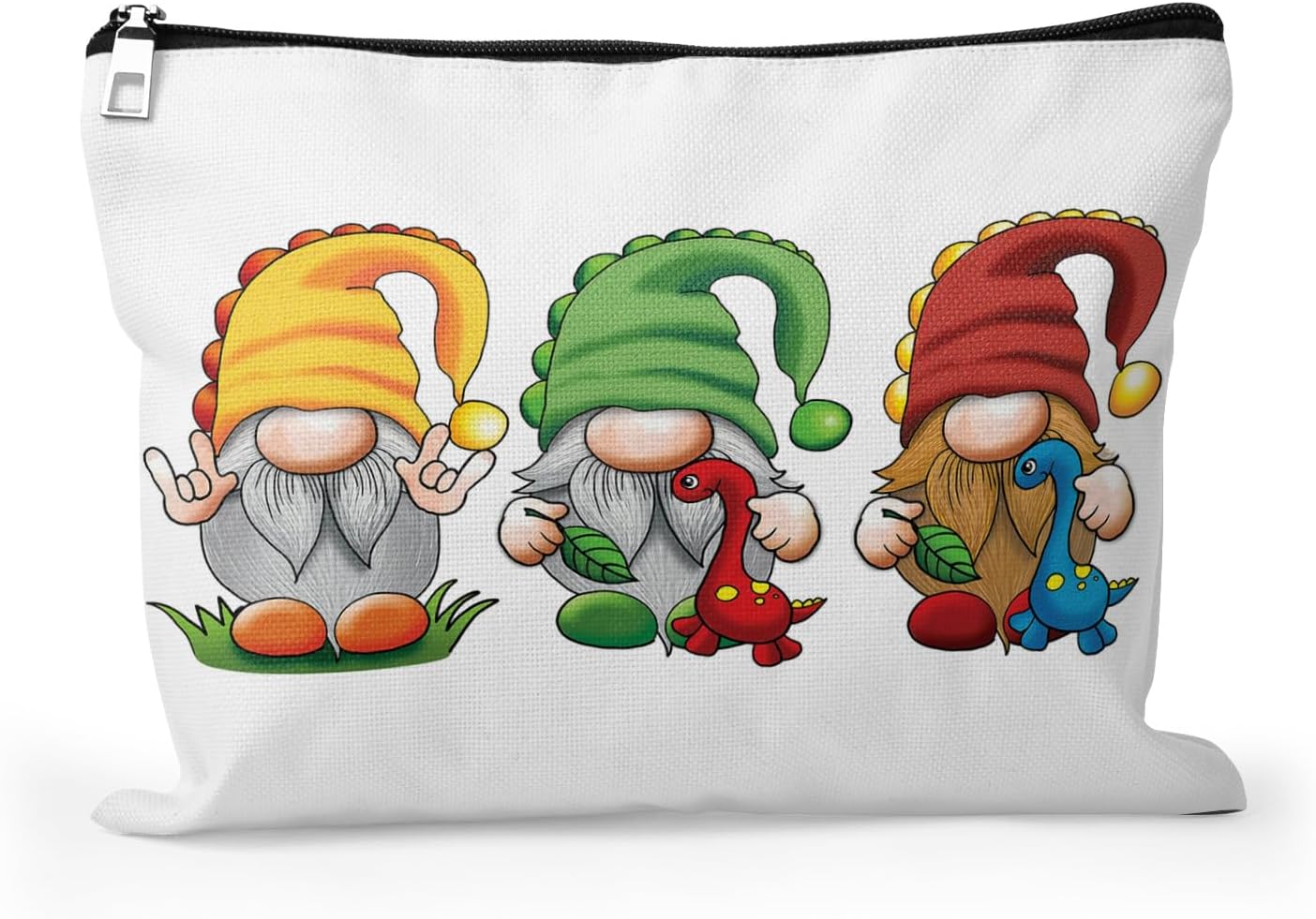 Cafl Gnomes Dinosaur Makeup Bag Cute Gnomes Cosmetic Bag for Women Large Capacity Make Up Bag Portable Travel Toiletry Pouch Organizer 10 * 8inch