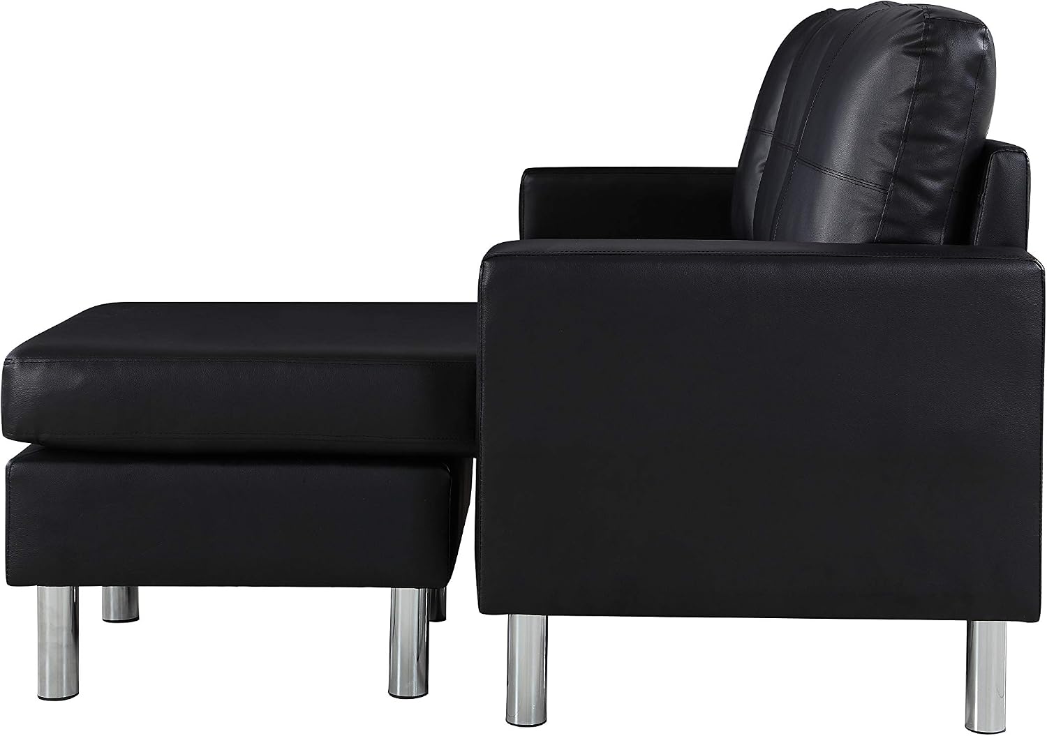 Modern Bonded Leather Sectional Sofa - Small Space Configurable Couch - Black