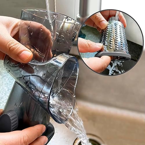 Miniatura 7 de Rallador giratorio de queso y verduras 3 en 1 mejorado con 3 cuchillas intercambiables, fácil de limpiar, apto para lavavajillas y duradero.