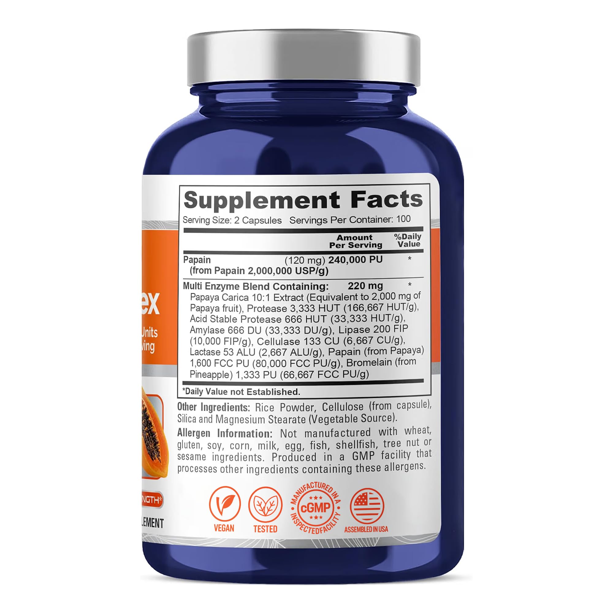 Papaya Enzyme 240,000 PU, Vegan, 200 Veg Capsules - 100 Servings — Amazon image 2