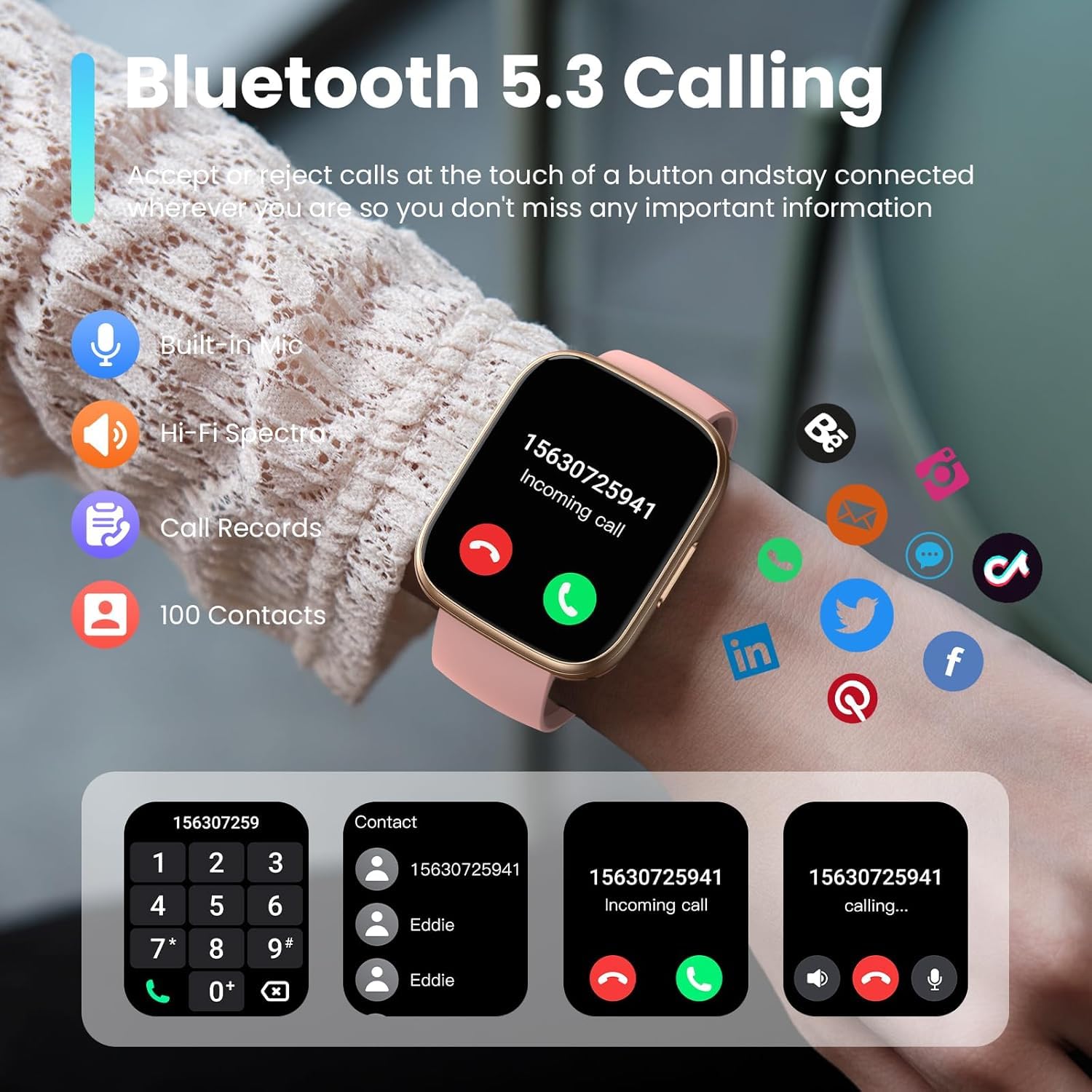 Smartwatch Damen mit Telefonfunktion,1.85" HD Uhren Damen mit Herzfrequenz Schlafmonitor SpO2 Schrittzähler,110+ Sportmodi Fitnessuhr,IP68 wasserdichte Smart Watch Kompatibel für iOS/Samsung/Android