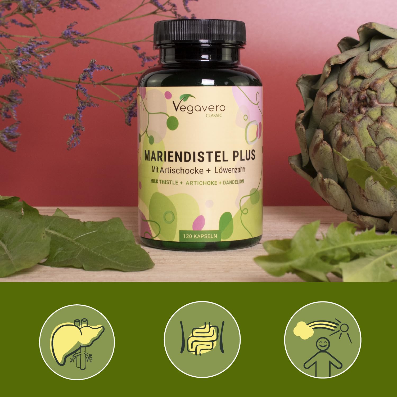 Cardo Mariano + Alcachofa + Diente de León | 120 Cápsulas | ALTA DOSIS con 80% Silimarina | DETOX HIGADO | Vegano & Sin Aditivos | Vegavero