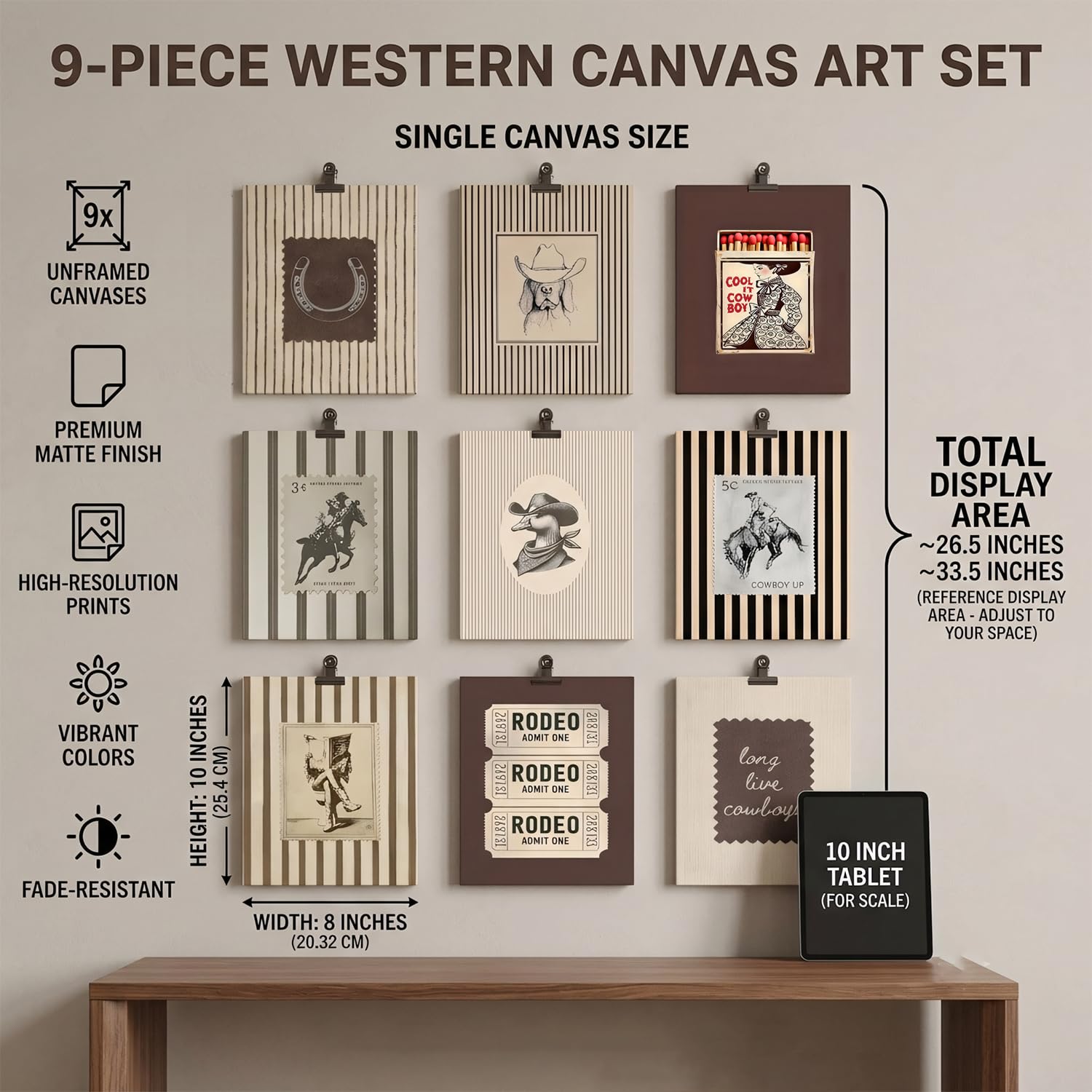Vintage Western Wall Art Set - 9 Prints -3