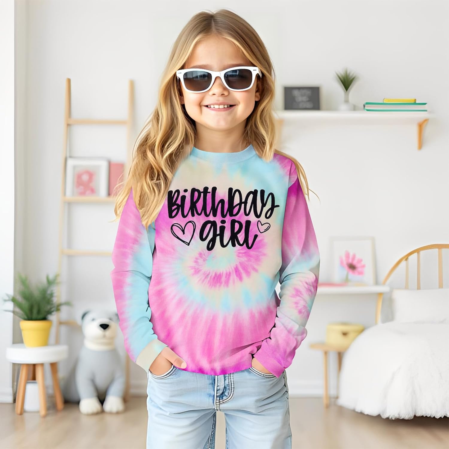 Birthday Girl Sweatshirt Toddler Baby Girl Tie Dye Birthday Outfit Kids Bday Party Gift Pullover Long Sleeve Shirt - Image 3
