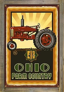 Northwest Art Mall Ohio Farm Country Tractor Profile Sunrise Rustic Metal Print on Reclaimed Barn Wood from Travel Artwork by Artist Paul A. Lanquist 11.5" x 17.5"