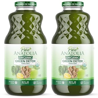 Organic Green Detox Juice by Pure Anatolia - USDA Organic, Gluten Free, Vegan, No Preservatives, Non GMO, Rich in Vitamin C, Immunity Boosting - 2 Glass Bottles of 32 fl oz.