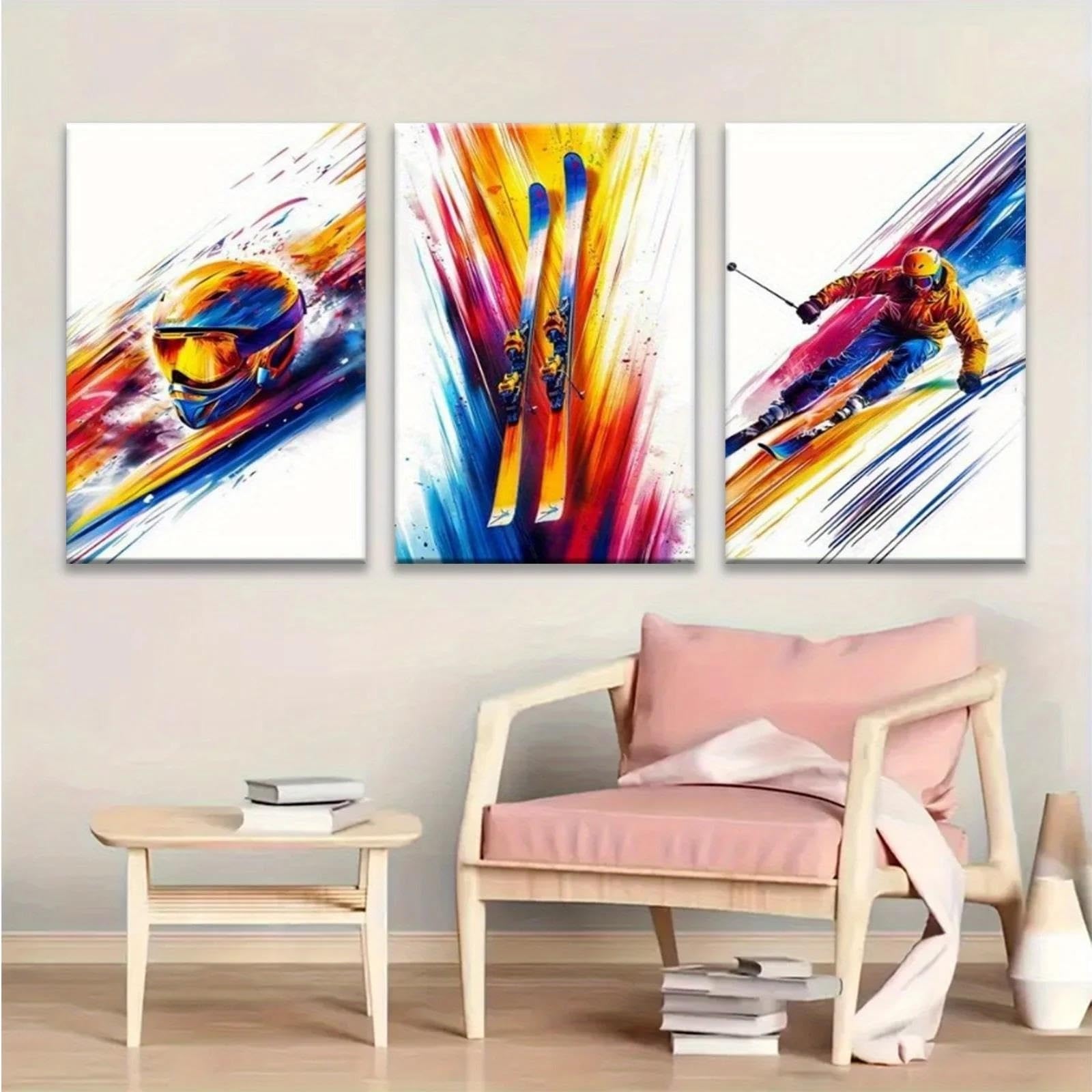 Yocheng 3pcs Ski & Snowboard Wall Art Posters Paintings, Suitable For Home Office, Kitchen 21x30cmx3 No Frame