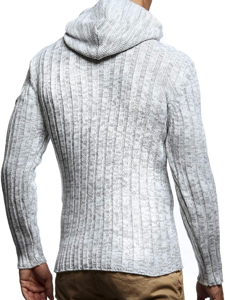 Leif Nelson Slim Pullover Sweaters for Men with Hoodie - Men's Knitted Sweater 4X-Large Ecru Grey