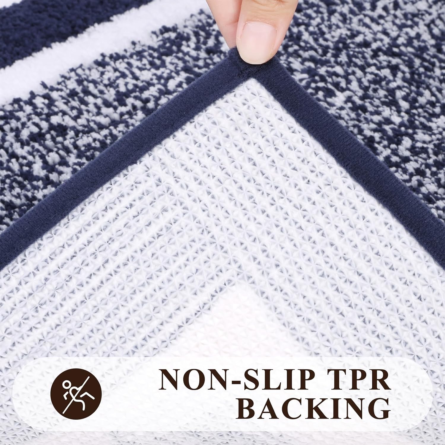 Pauwer Bathroom Rugs Set 5 Piece, Plush Absorbent Microfiber Bath Mats for Bathroom, Non Slip Washable Bath Rug Set with U Shaped Contour Toilet Rugs, Shower Rug and Toilet Lid Cover, Navy Blue