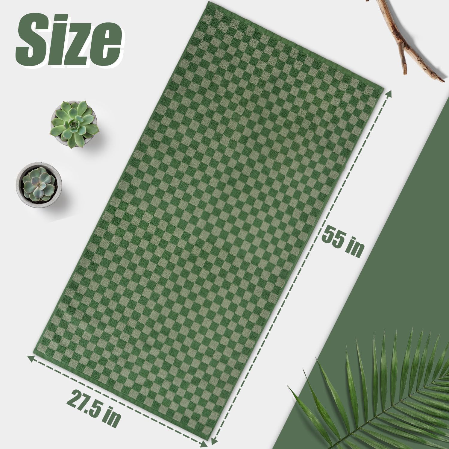 Jacquotha Toallas de baño de Lujo para baño, Color Verde a Cuadros (54 x 28 Pulgadas), Toallas de Ducha de algodón Suave y absorbentes, Paquete de 2 Toallas de Ducha de Uso Diario, Ligeras, de Secado