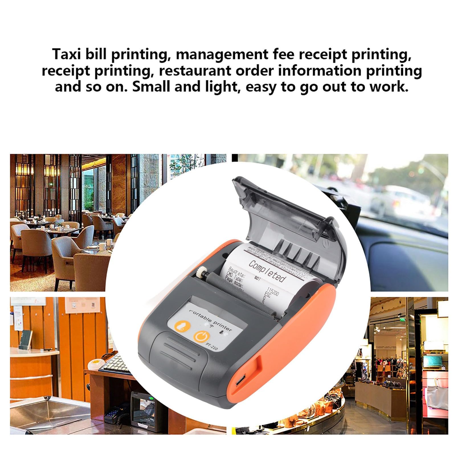 58 mm kabelloser Bluetooth-Thermo-Belegdrucker, Mini-tragbarer Rechnungs-Ticket, POS-Drucker, Hochgeschwindigkeits-, Smartphone-Steuerung für Android, iOS und Windows (Orange)