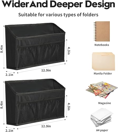 Miniatura 7 de Beveetio Potente soporte magnético para archivadores, soporte de papel magnético con bolsillos de malla, paquete de 2 organizadores de archivos de