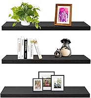 Vista 29 de SAUMONIERES Estantes flotantes de pared para dormitorio, baño, montados en la pared, de madera maciza de 36 pulgadas de largo, juego de 2, estantes