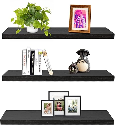 Miniatura 29 de SAUMONIERES Estantes flotantes de pared para dormitorio, baño, montados en la pared, de madera maciza de 36 pulgadas de largo, juego de 2, estantes