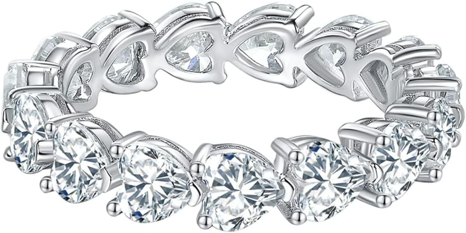 14K Gold Diamond Eternity Rings for Women | 0.3 Carat Per Heart-Shaped Pave Setting | VVS1, D-color | Delicated Wedding Jewelry