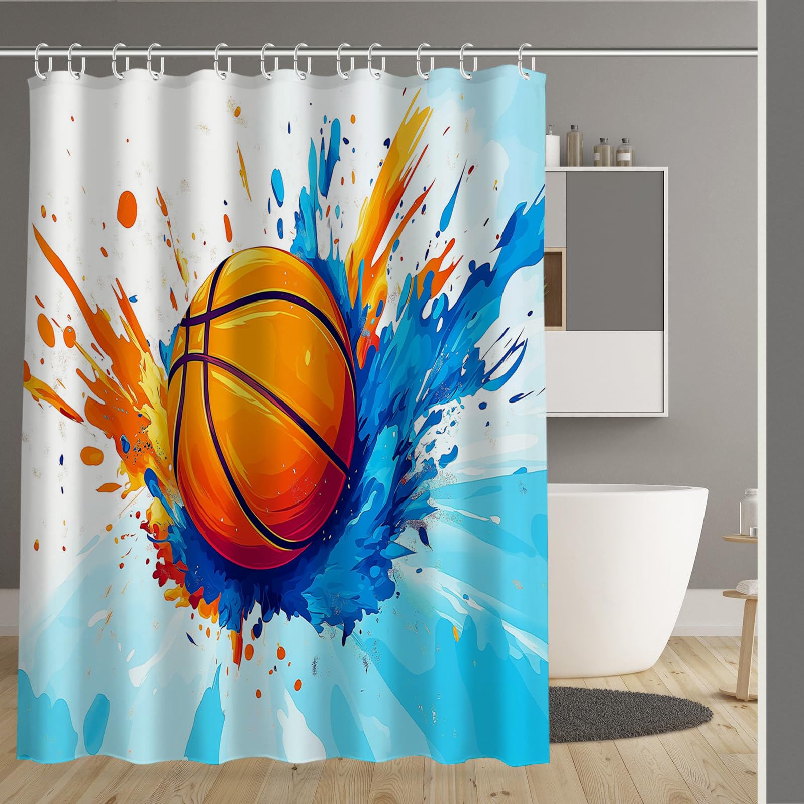 Rideau de douche basket-ball 180x180 cm lavable en polyester imperméable