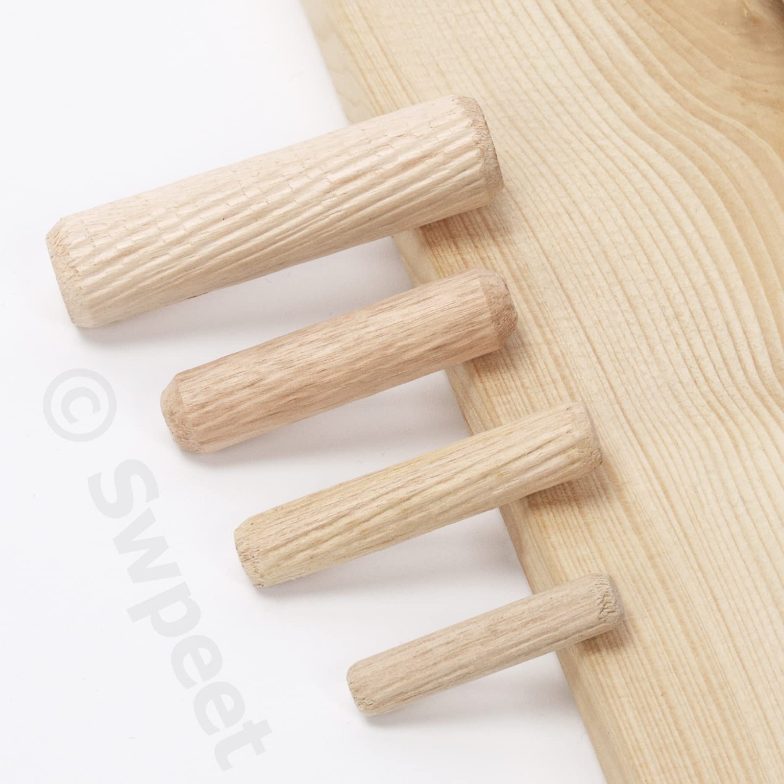 Swpeet 505 pezzi 4 misure 1/4" 5/16" 3/8" 1/2" perni di legno scanalati dritti con cilindro centrale tasselli in legno, kit assortimento, tasselli e tenoni centrali di trasferimento punto per mobili