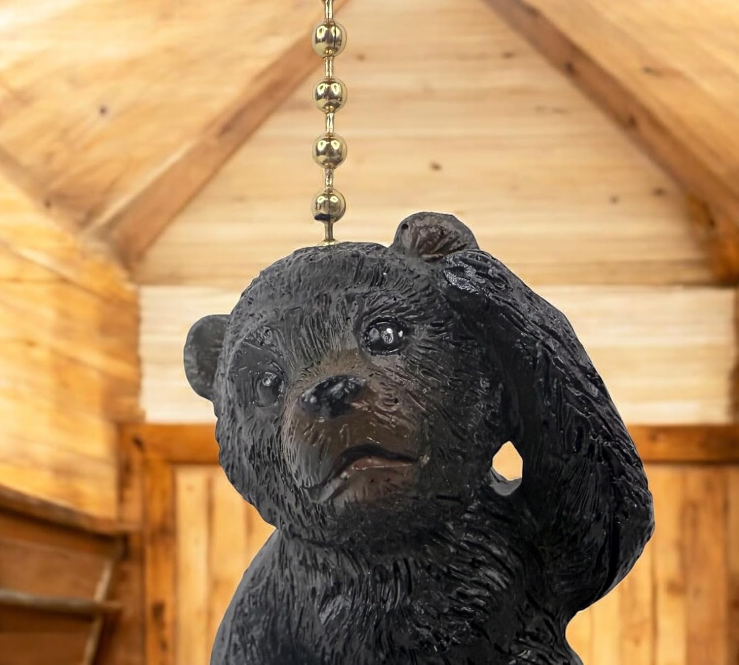 Set of 2 Jumbo Bear Fan Pulls – Rustic Resin Black Bear Ceiling Fan Chain Extenders – 5” Pull Chain Included – 3” Tall Wildlife Cabin Decor