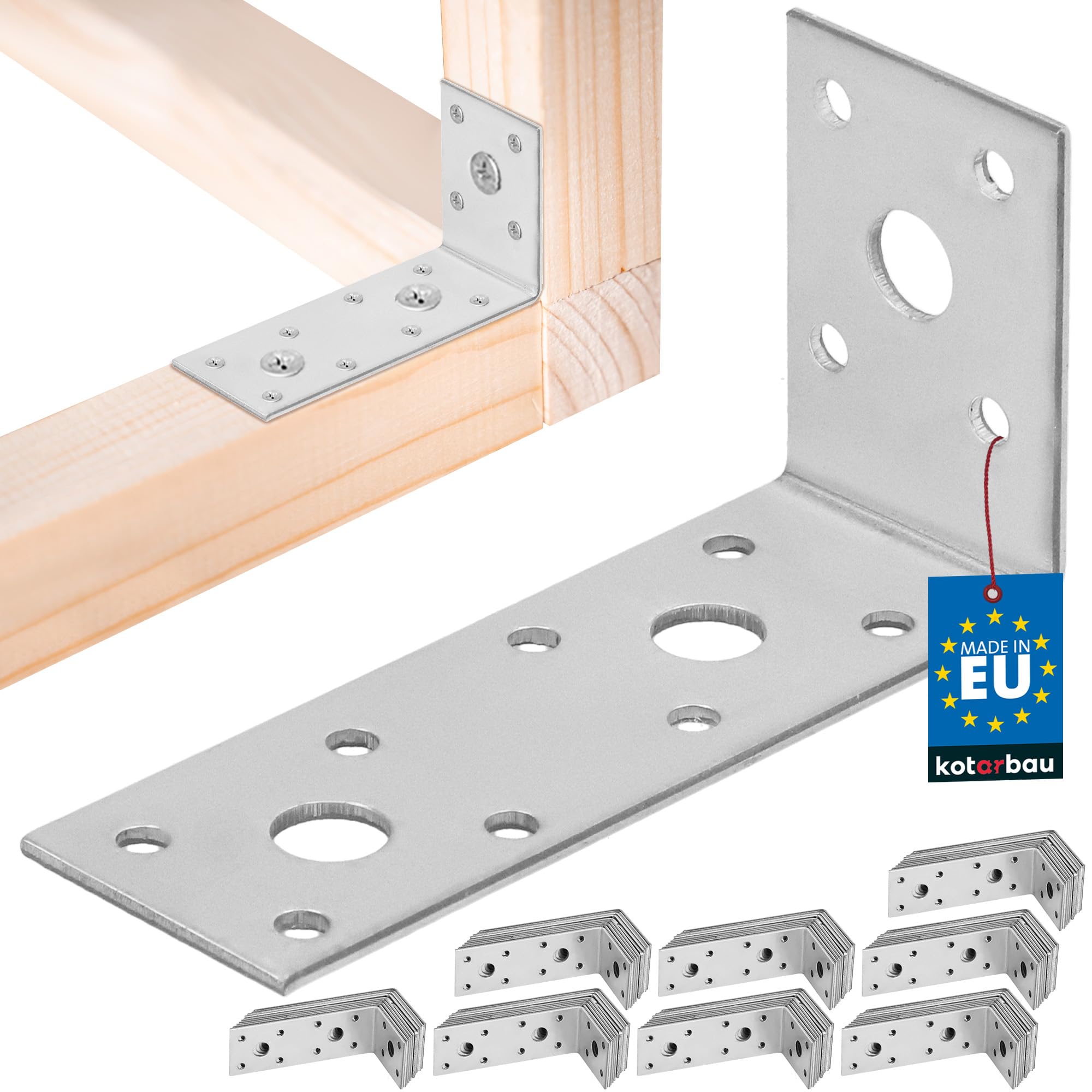 KOTARBAU® 100 unidades, 100 x 50 x 35 mm, acero galvanizado, color plateado, para cargas pesadas, para muebles, angulares, de madera, para estanterías, metal, estable, duradero, ángulo de acero