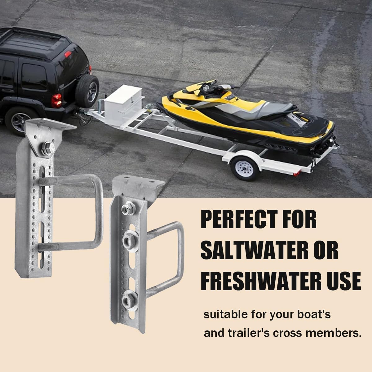 4PCS 8" Galvanized Swivel Top Bunk Bracket Kit, 8" Swivel Bunk Bracket Kit with Hardware, Suitable for 1.5"x3", 2"x3", 3"x3" Boat Trailer Crossmember, Cross Components & Square U-Bolts