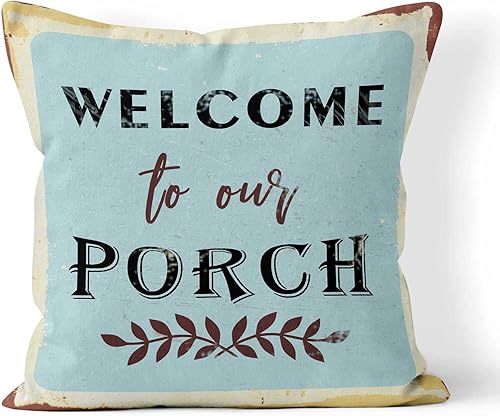 DECOPOW Bienvenido a nuestra funda de almohada decorativa para porche, funda de decoración de porche de 18 x 18 pulgadas, solo funda (azul claro)