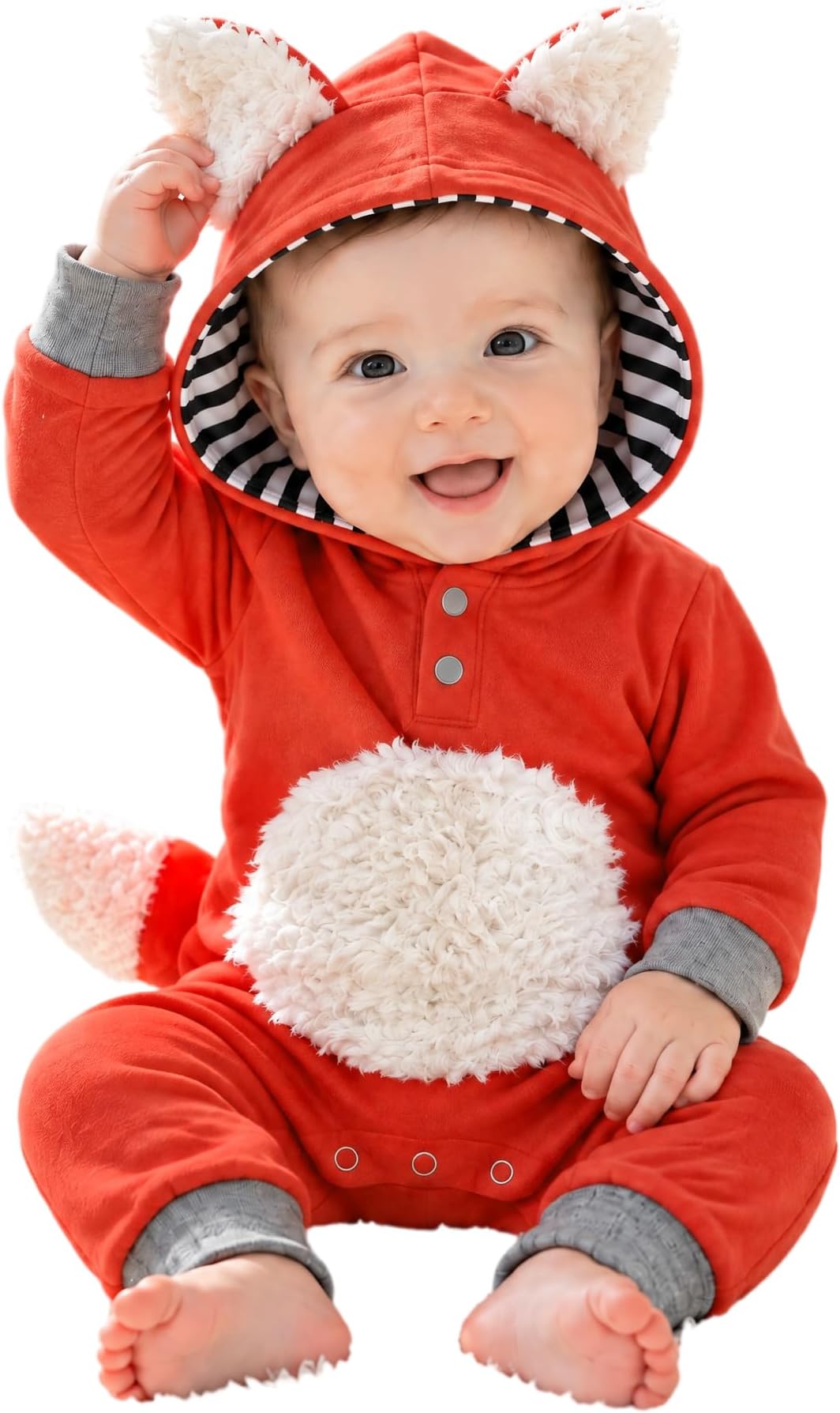 Newborn Baby Girl Boy Halloween Cosplay Cartoon Clothes Fox Coat Fur Bodysuit Jumpsuit Hooded Playsuit Romper