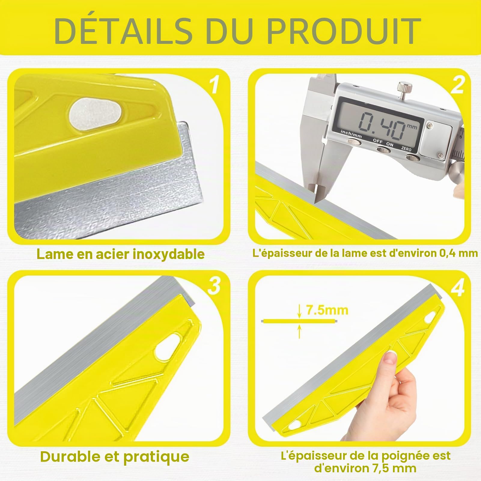 Outils de coupe de peinture en acier inoxydable de 12 pouces | Outil de coupe de peinture de protection 4 pièces | Kit de protection pour papier peint (Jaune)