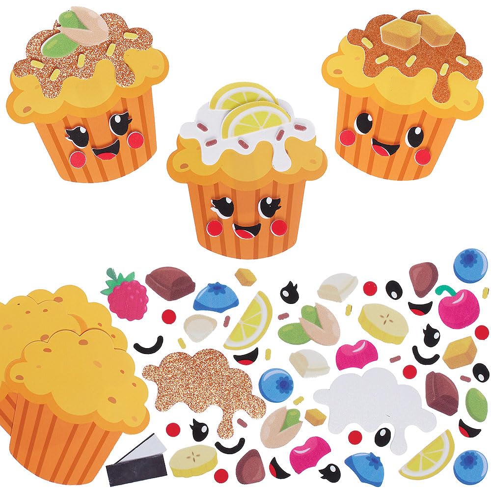 Baker Ross VC135 Muffin Mix & Match Magnet Kits - Pack of 8, Foam Muffin Fridge Magnet Crafts