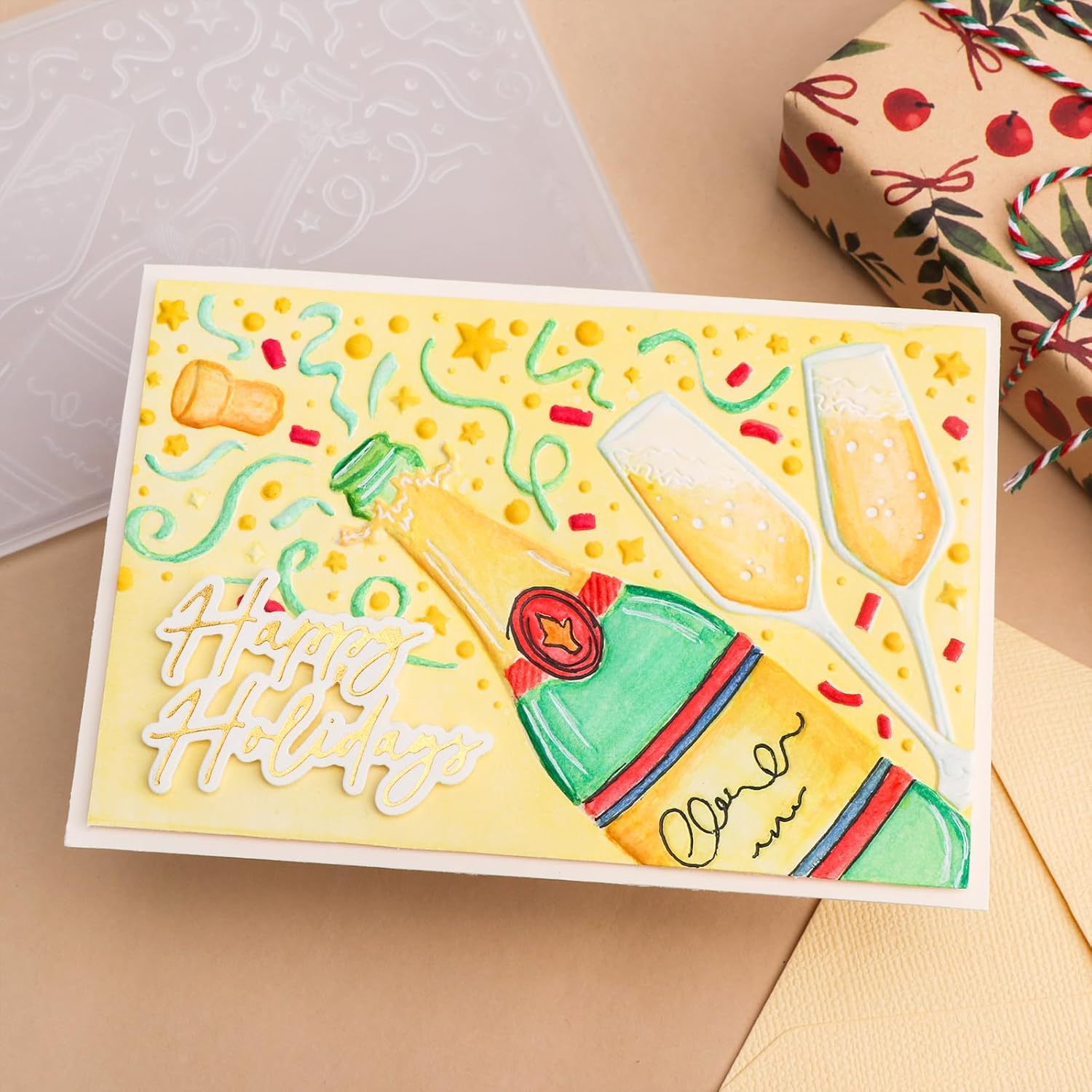 Briartw 3D Embossing Folder for Card Making Adding Textured Detail to Paper Crafting 6.3x4.5inch Clear Texture Plate Perfect for Heavyweight Cardstock (≥250gsm/92lb),Celebrate Texture Template