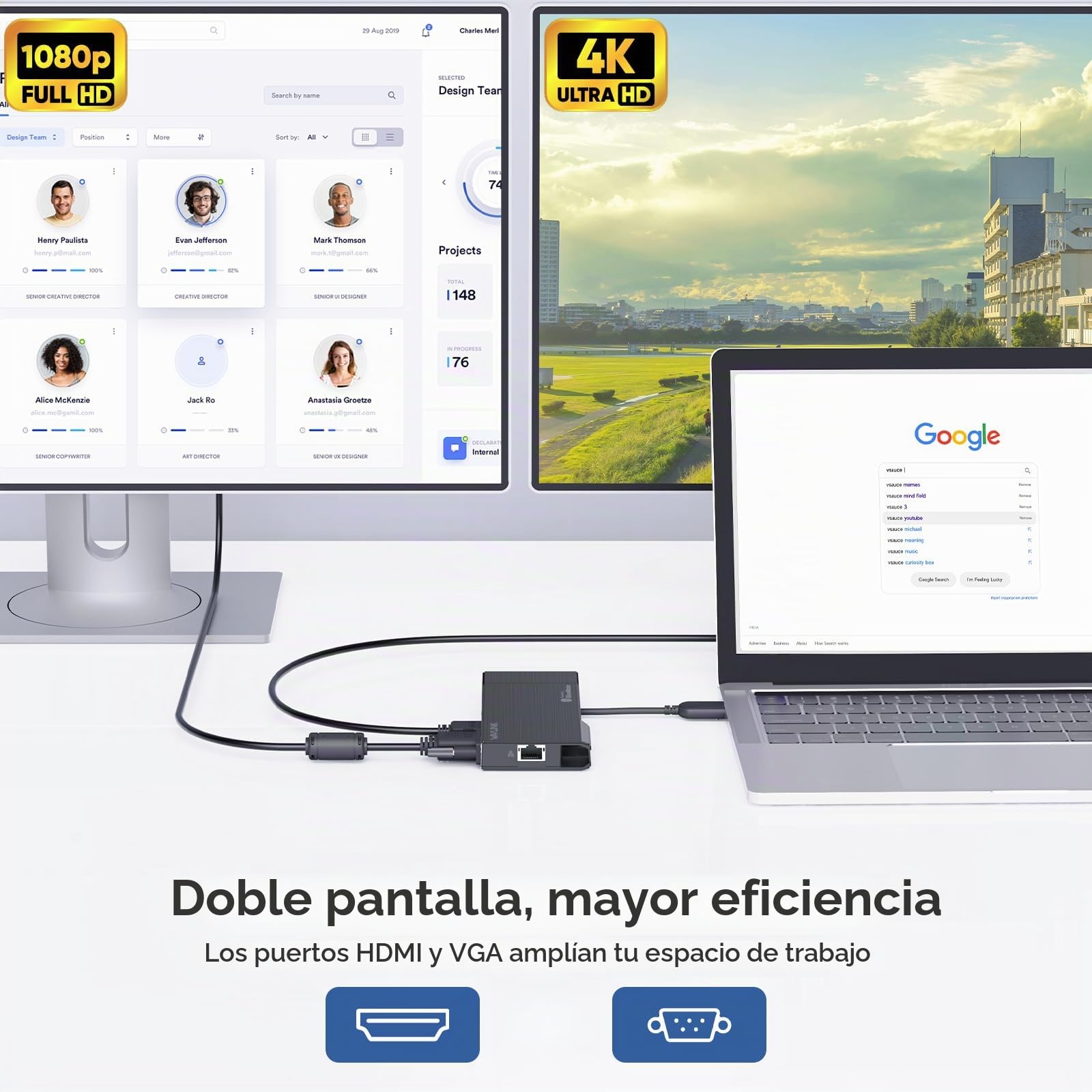 Docking Station, WAVLINK Dock Station de Viaje Portátil 9 en 1 con HDMI 4K, VGA 1080P, 2xUSB 3.0 5Gbps, Lector de Tarjetas SD/TF Desmontable, RJ45, para Mac/Windows/Android/Chrome/MacBook Neo