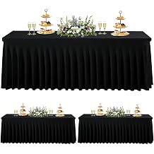 3 Pack Black Spandex Table Cloths for 6 Foot Rectangle Tables, Wrinkle Free Fitted Table Covers 6 Ft Stretch Polyester Tablecloths with Skirt for Party Banquet Wedding Birthday Christmas