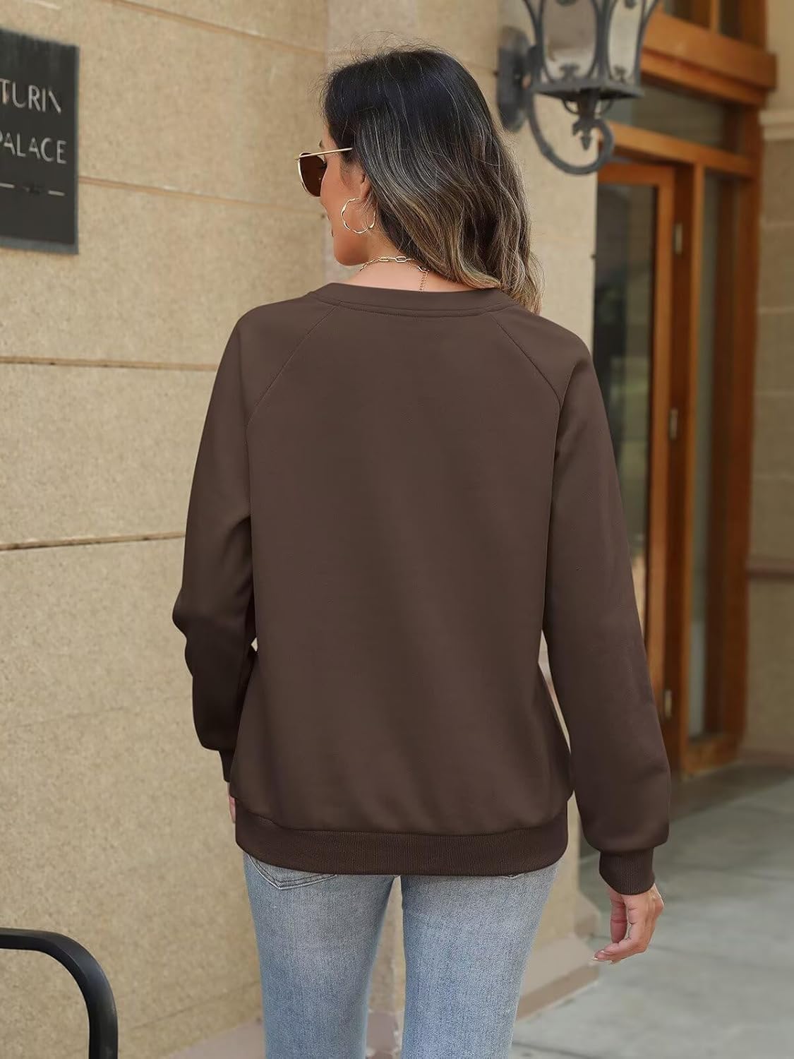 EADINVE Womens V Neck Sweatshirts with Pockets Fleece Pullover Casual Loose Fit Long Sleeve Tops Fall Clothes 2025 - Image 6