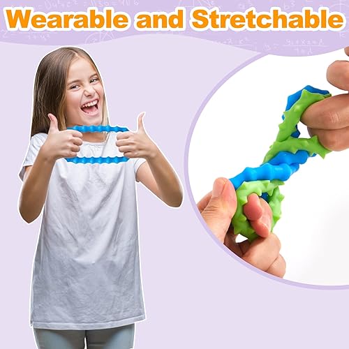 Miniatura 3 de Juguetes sensoriales antiestrés para niños, paquete de 8 pulseras elásticas texturizadas para personas con autismo, TDAH, calma silenciosa, alivio