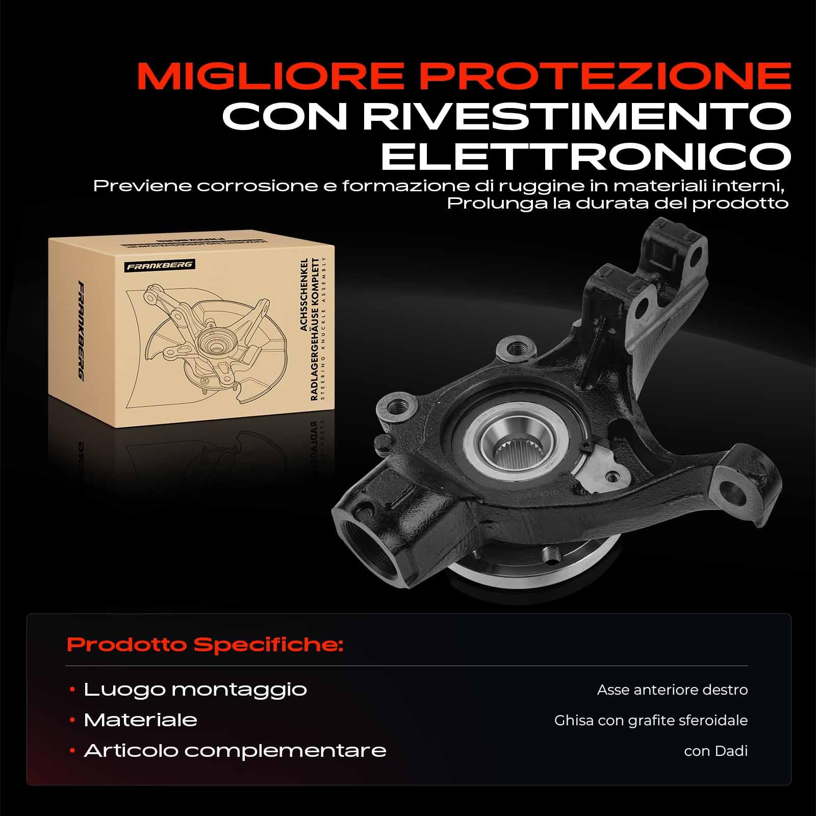 Frankberg Alloggiamento cuscinetto ruota mozzo sterzo anteriore destro | Compatibile con: C4 II NC, C4 II Saloon NC, Berlingo Box/MPV B9, C4 I Box/Hatchback LR, C4 I LC, Partner Combispace 5G
