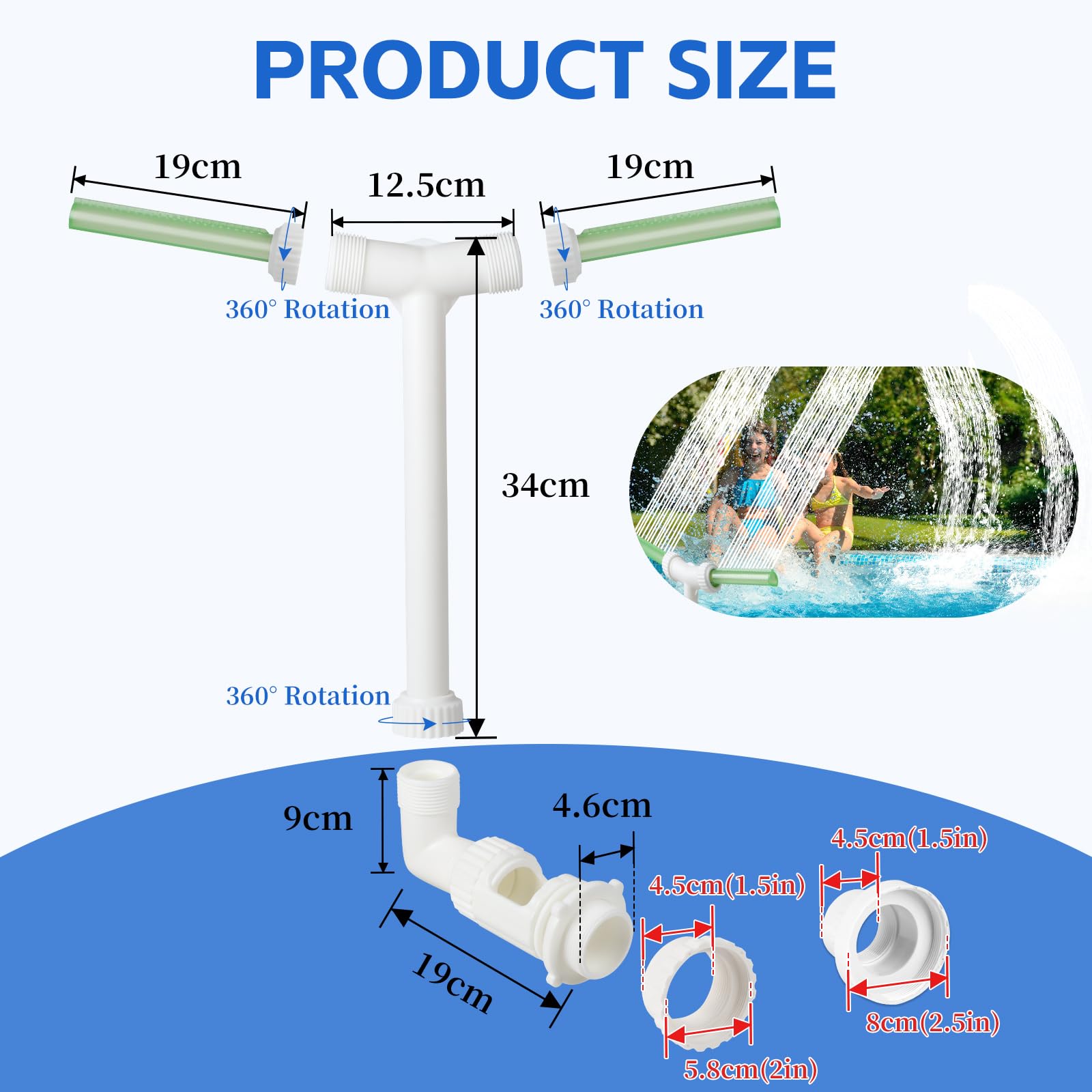 LALAGO Wasserbrunnen Dual Spray Einstellbarer Pool Wasserfall Brunnen mit Adapter Belüfter, Doppelte Sprühwasserbrunnen, Pool Zubehör für Spa Kühles Warmes Wasser Temperaturen (Grüner Fluoreszenz)