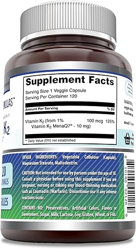 Miniatura 3 de Amazing Formulas Vitamina K2 Menaq7 MK7 100 Mcg Suplemento de 120 cápsulas vegetales  Sin OMG  Sin gluten  Fabricado en Estados Unidos  Adecuado