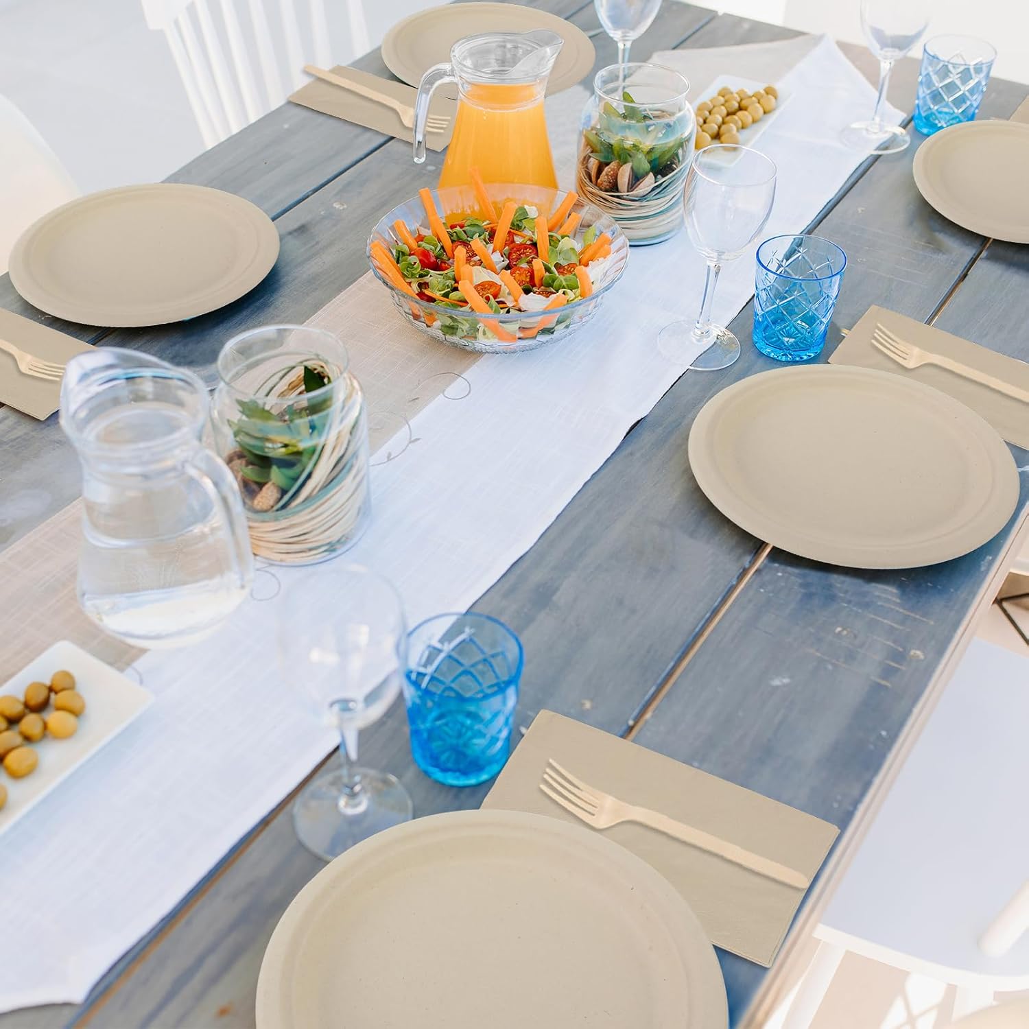 75 Piece (25 Sets) Biodegradable Paper Plates and Napkins Set Disposable Heavy-Duty 7" Dessert Plate,Include Plates,Forks,Napkins for Birthday Camping Party Supplies Wedding Graduations - Image 6