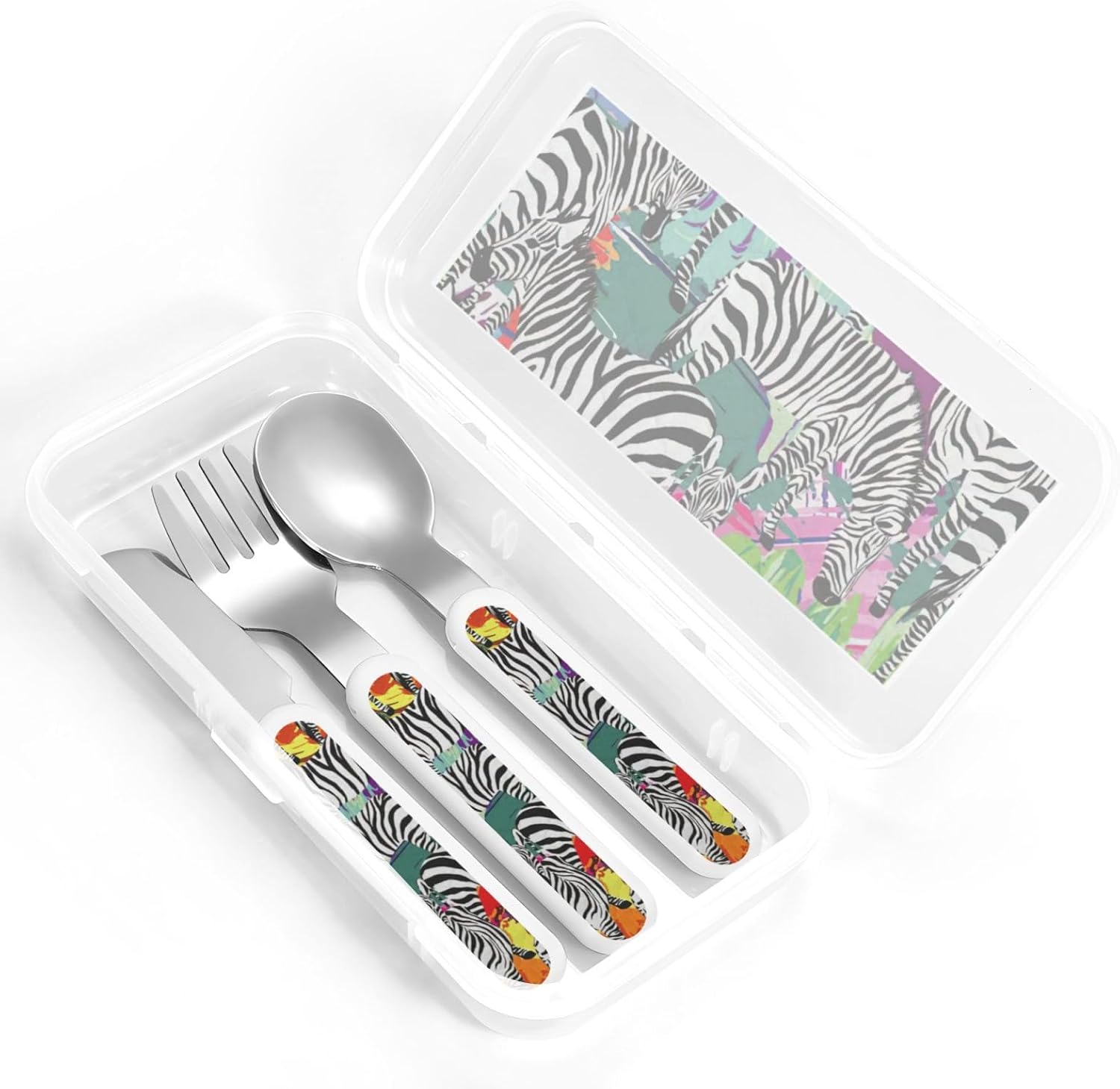 Zebra Print Stainless Knife Spoon Fork 3-Piece Set,Flatware Cutlery Set With Storage Case