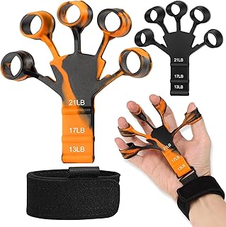 Finger Strengthener, Hand Grip Exerciser Strengthener, Finger Strengthener for Hand Therapy, Finger Exerciser with Adjustable Resistant Level for Hand Finger Wrist Muscles (Black+Orange,2PCS)