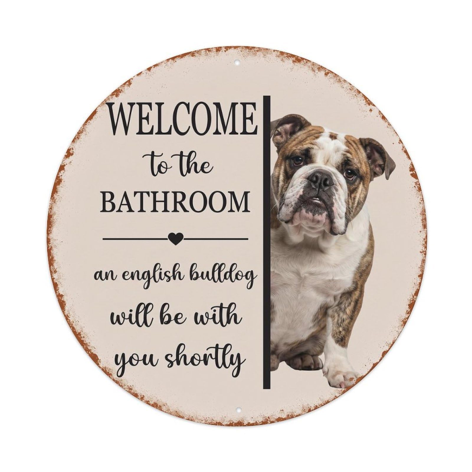 Vintage WELCOME To The BATHROOM English Bulldog Dog Metal Tin Sign