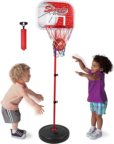 Juego de aro de baloncesto para niños, soporte de altura ajustable de 2 a 4 pies, juego en interiores y exteriores para niños pequeños y niñas