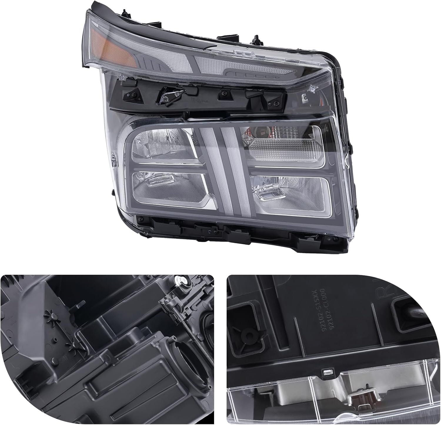 Headlight Assembly for Hyundai Santa Fe 2021 2022 2023 2024 (Not for Full LED Models) w/LED DRL Headlamp Direct Replacement and Easy Installation Right Side 92102-S2500