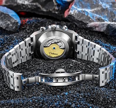 Men Sport Tourbillon Automatic Mechanical Watches Multifunction Dial Moon Phase Week Date Display Watch Stainless Steel Case Rubber Strap Luminous Watches