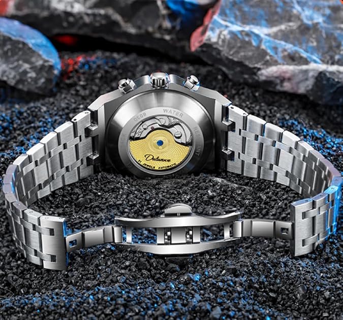 Men Sport Tourbillon Automatic Mechanical Watches Multifunction Dial Moon Phase Week Date Display Watch Stainless Steel Case Rubber Strap Luminous Watches